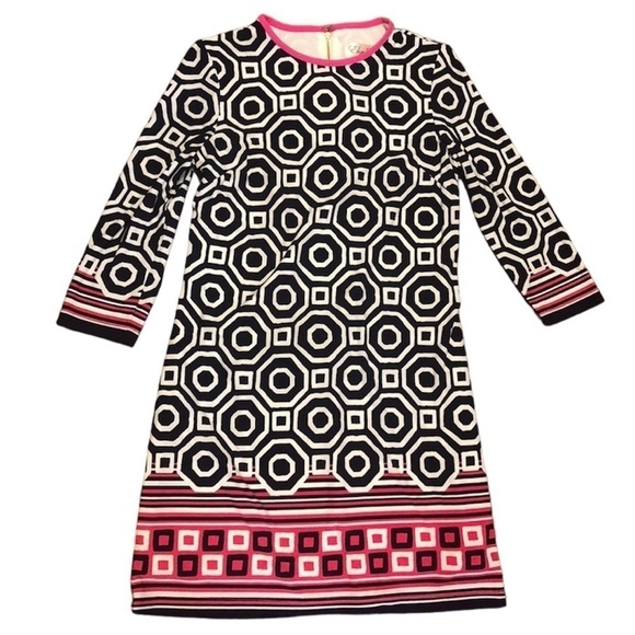 Eliza J Geometric Shift Dress Navy Hot Pink 4 Petite 4P A - Picture 1 of 6